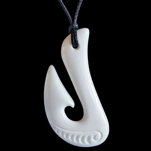 Bone Pendant, Medium Matau-Hook, with engraving - Culture Kraze Marketplace.com