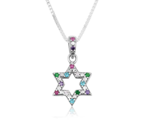 Sterling Silver Pendant Necklace Star of David - Colored Crystals - Culture Kraze Marketplace.com