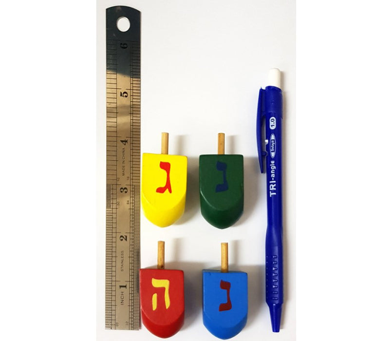 Package of Four Colorful Wood Dreidels with letters - Culture Kraze Marketplace.com