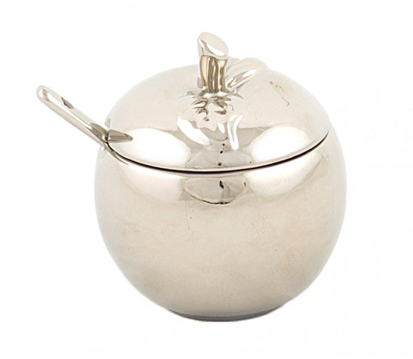 Apple Shape Rosh Hashanah Honey Dish with Spoon and Cover, Ceramic - Pearl - Culture Kraze Marketplace.com