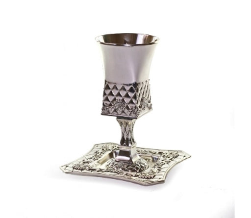 Square Silver plated Kiddush Cup with stem and Tray - Culture Kraze Marketplace.com
