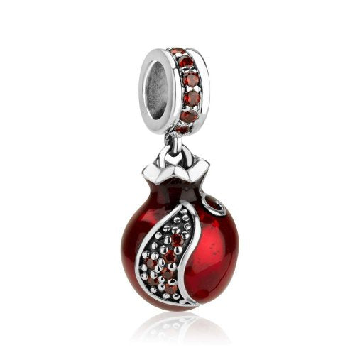 Sterling Silver Red Pomegranate Charm with Stones - Culture Kraze Marketplace.com