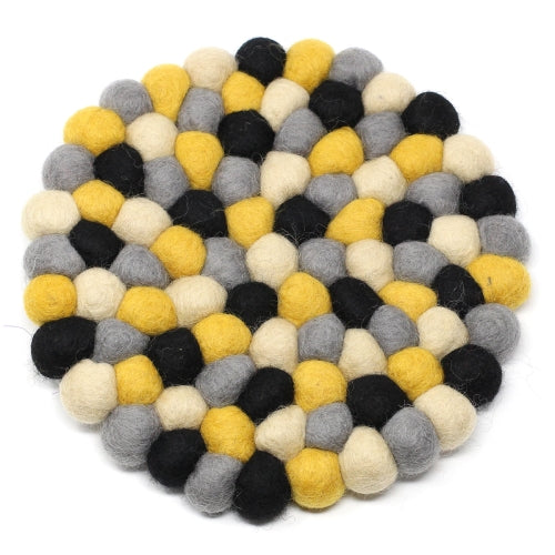 Hand Crafted Felt Ball Trivets from Nepal: Round, Mustard - Global Groove (T) - Culture Kraze Marketplace.com
