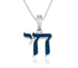 Sterling Silver Pendant Necklace - Blue Enamel Chai Letters - Culture Kraze Marketplace.com