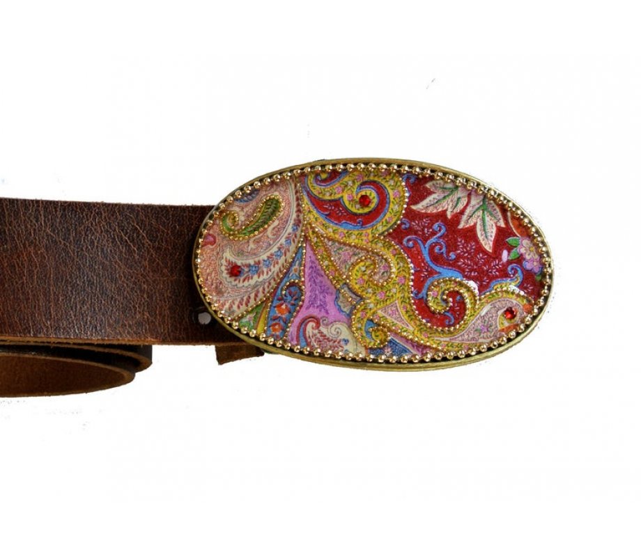 Woman's Belt with Colorful Paisley Design Buckle by Iris Design - Culture Kraze Marketplace.com