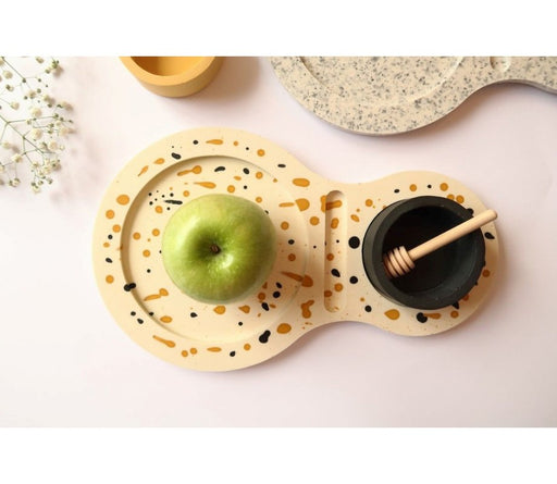 Graciela Noemi Handcrafted Apple Tray with Abstract Design and Black Honey Dish - Culture Kraze Marketplace.com