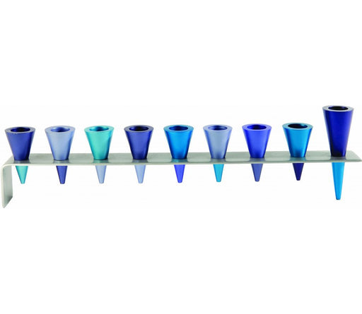 Yair Emanuel Anodized Aluminum Cones Hanukkah Menorah - Shades of Blue - Culture Kraze Marketplace.com