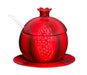 Ceramic 4-piece Pomegranate Honey Dish with Lid, Spoon and Plate - Ruby Red - Culture Kraze Marketplace.com