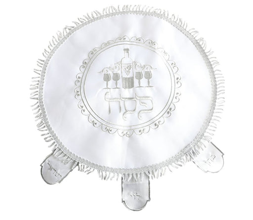 White Satin Passover Matzah Cover with Silver Embroidered Four Cups Design - Culture Kraze Marketplace.com