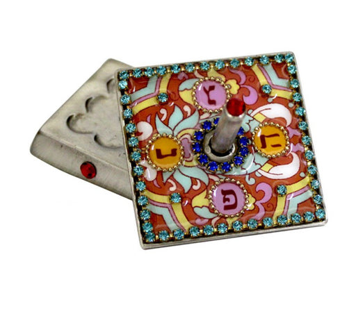 Hand Made Dreidel With Stones With Floral Background - Culture Kraze Marketplace.com