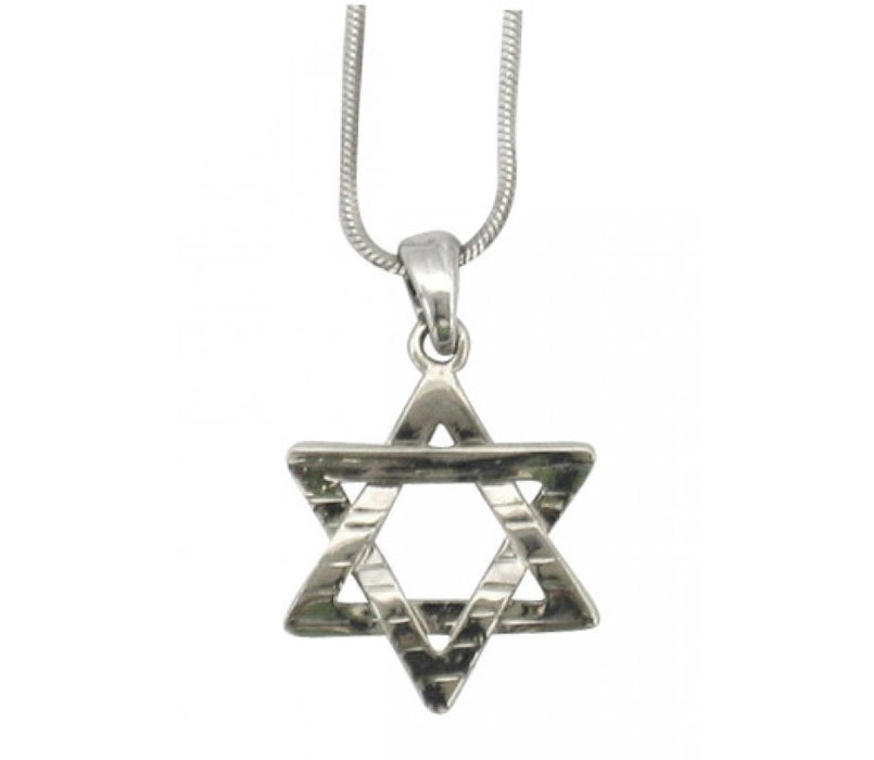 Rhodium Pendant Necklace - Hammered Star of David - Culture Kraze Marketplace.com