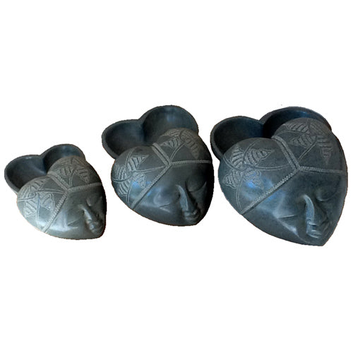 <center>Grey Soapstone Face Boxes</br>Crafted by Artisans in Haiti</center>
