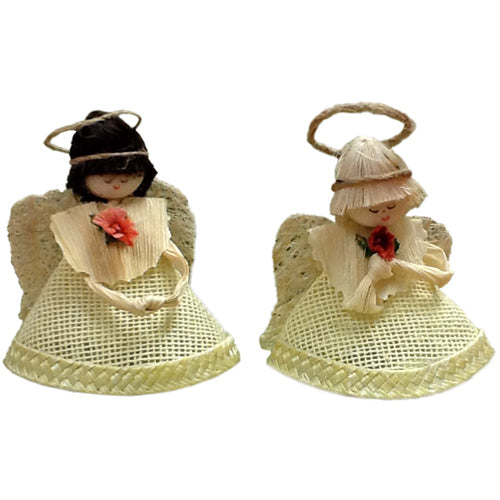 <center>Jute Angel Ornament with Brown or White Hair<br>handmade in Ecuador by artisans at Camari<br>Angels Measure 3" tall x 2 5/8" wide x 2" diameter<center/>