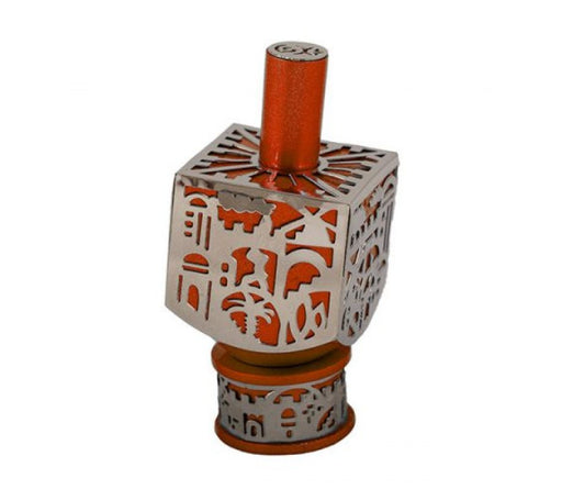 Yair Emanuel Metal Cutout Dreidel Jerusalem Design - Orange - Culture Kraze Marketplace.com