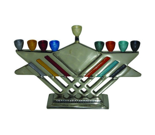 Chanukah Menorah with Colorful Star of David - Hammered Aluminum - Culture Kraze Marketplace.com