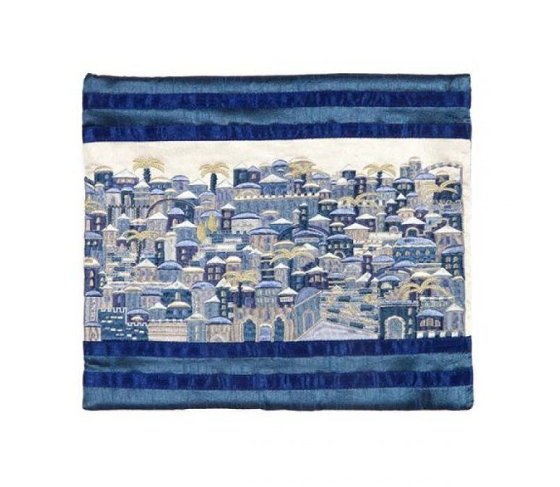 Yair Emanuel Embroidered Tallit Bag, Panoramic Jerusalem - Blue - Culture Kraze Marketplace.com
