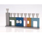 Agayof Anodized Aluminum Menorah with Cutout "Hanukkah" - Conical Candleholders - Culture Kraze Marketplace.com