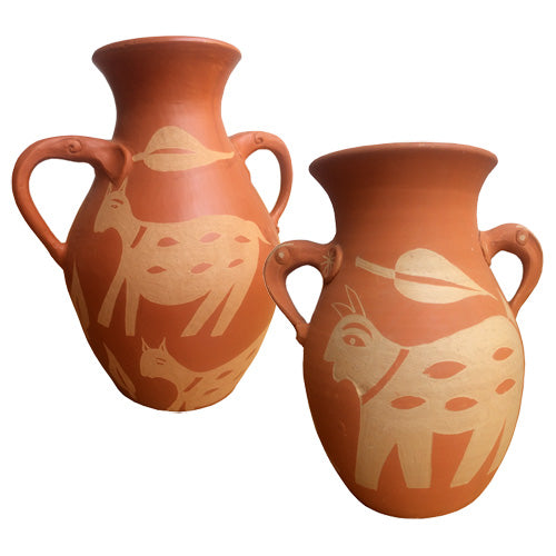 <center>Handled Mathila Vases from Kathmandu-9"-12"</br>from Nepal</br>