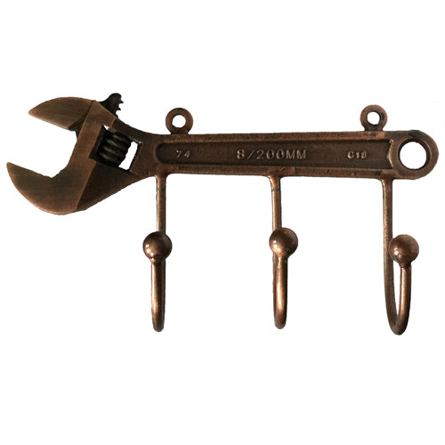 <center> Junk Yard Wrench Coat Hook Crafted by Artisans in  India<br/>Measures 8-1/4" long x 4-1/2" high x 2-1/2" deep</center>