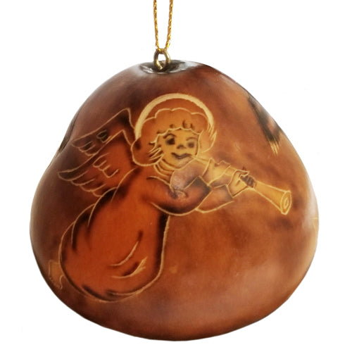 <center>Gourd Nativity Ornament - Back - Angel Heralding the Birth of Jesus</br>Handmade by Artisans in Peru</center>