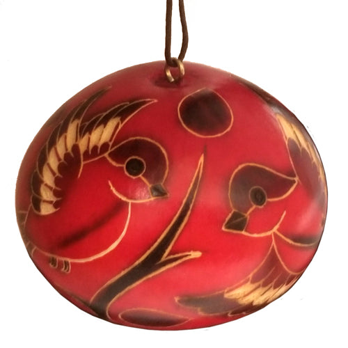 <center>Red Gourd Ornament with Etched Birds (Back View)  crafted by Artisans in Peru </center>