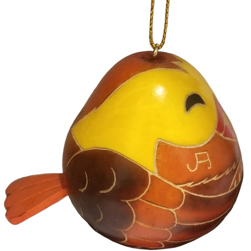 <center>Singing Bird Gourd Ornament (Side View) <br> crafted by Artisans in Peru </center>