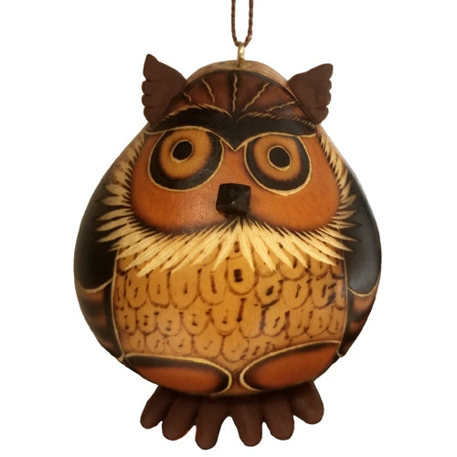 <center> Gourd Owl Ornament w/ Ceramic Attachments </br>Crafted by Artisans in Peru</center>