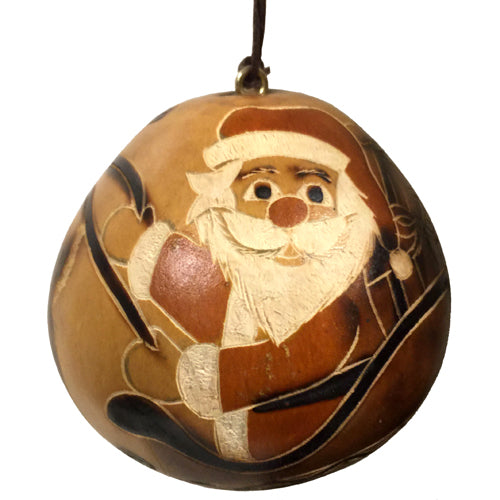 <center>Santa in His Sleigh Gourd Ornament - Natural Color<br> crafted by Artisans in Peru </center>
