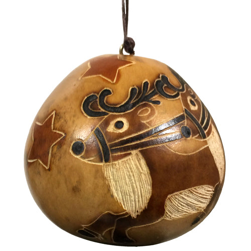 <center>Santa in His Sleigh Gourd Ornament - Natural Color<br> Back Side w/ Reindeer - crafted by Artisans in Peru </center>