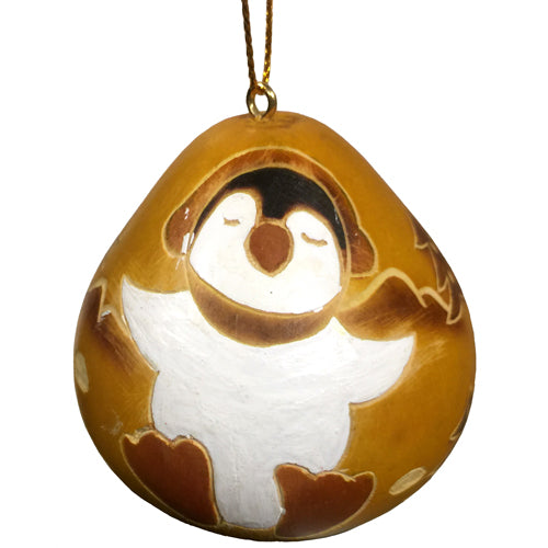 <center>Snow Penguin Gourd Ornament (Back View) crafted by Artisans in Peru </center>
