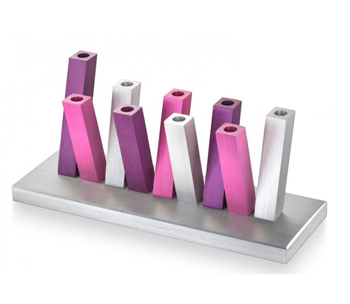 Adi Sidler Kinetic Hanukkah Menorah Aluminum - Purple Pink and Silver Rods - Culture Kraze Marketplace.com