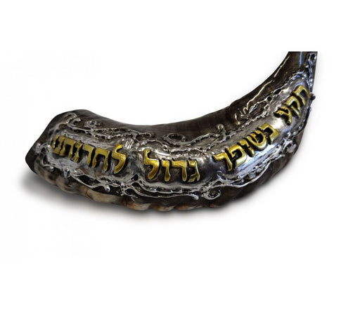 Decorative Rams Horn Shofar, Gold and Silver - Hebrew Words Praying for Freedom - Culture Kraze Marketplace.com