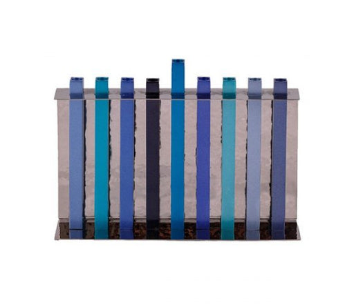 Yair Emanuel Hammered Aluminum Stilts Chanukah Menorah - Blue Shades - Culture Kraze Marketplace.com