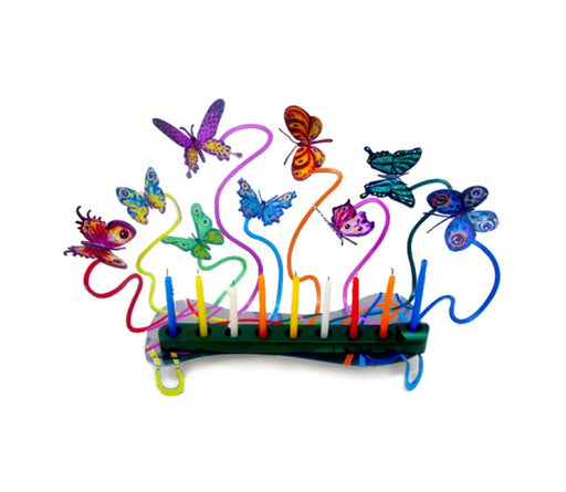 David Gerstein Laser Cut Metal Colorful Chanukah Menorah - Fluttering Butterflies - Culture Kraze Marketplace.com