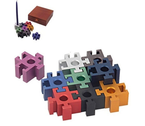 Dabach Judaica Anodized Aluminum Puzzle Pieces Chanukah Menorah - Colorful - Culture Kraze Marketplace.com