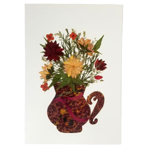 <center>Flowers in a Vase - Handmade Floral Greeting Card</br>Made by Woman Artisans in El Salvador</br>Designed by Children of Balashram in India </br>Measures: 6-7/8 in. tall x 4-3/4 in wide</center>