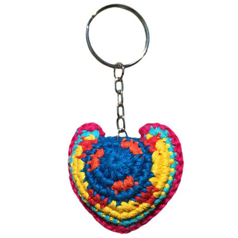 <center>Crocheted Mayan Heart Key Chain from Guatemala - Blue Color</center>