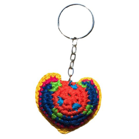 <center>Crocheted Mayan Heart Key Chain from Guatemala - Red Color</center>
