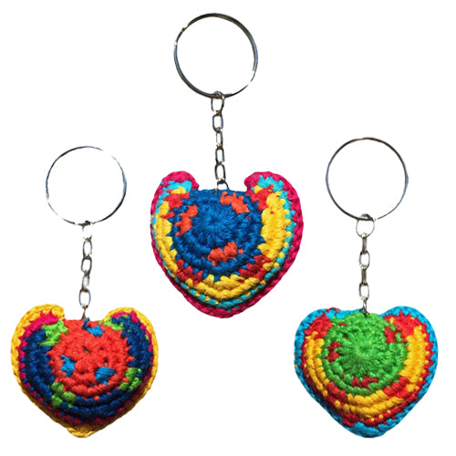 <center>Crocheted Mayan Heart Key Chain from Guatemala - Assorted Colors</center>