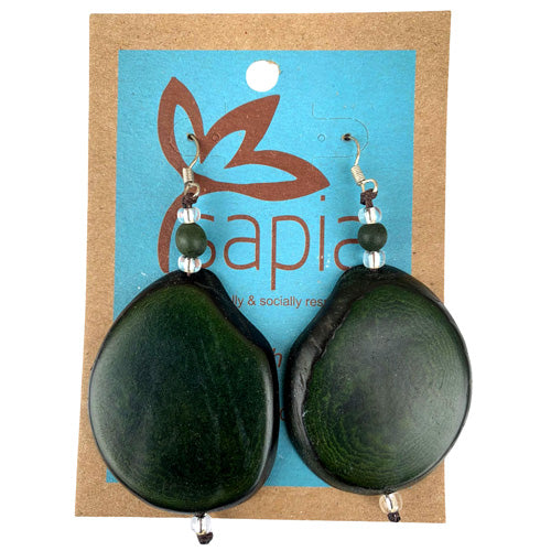 <center>Tagua Slice Earrings - Forest Green</br>Handmade in Colombia</center>
