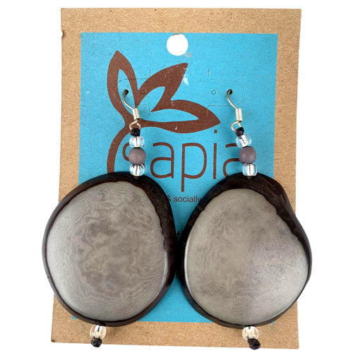 <center>Tagua Slice Earrings - Grey</br>Handmade in Colombia</center>