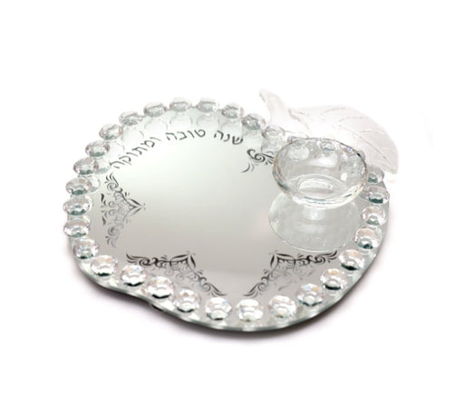 Apple Shaped Crystal Glass Tray with Honey Dish for Rosh Hashanah - Culture Kraze Marketplace.com