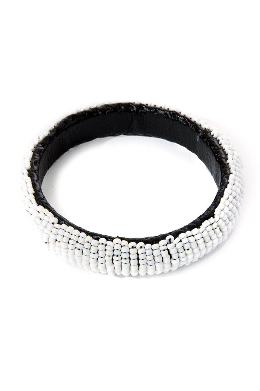 White Beaded Leather Bracelet from Kenya - Culture Kraze Marketplace.com