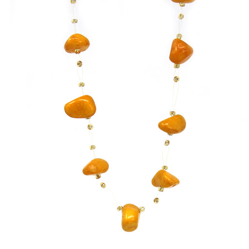 Floating Stone & Maasai Bead Necklace, Pumpkin Spice - Culture Kraze Marketplace.com