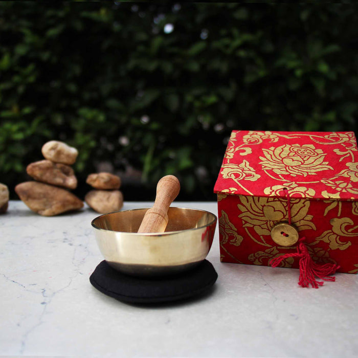 Meditation Bowl 3in. Red Lotus Gift Box Set - Culture Kraze Marketplace.com