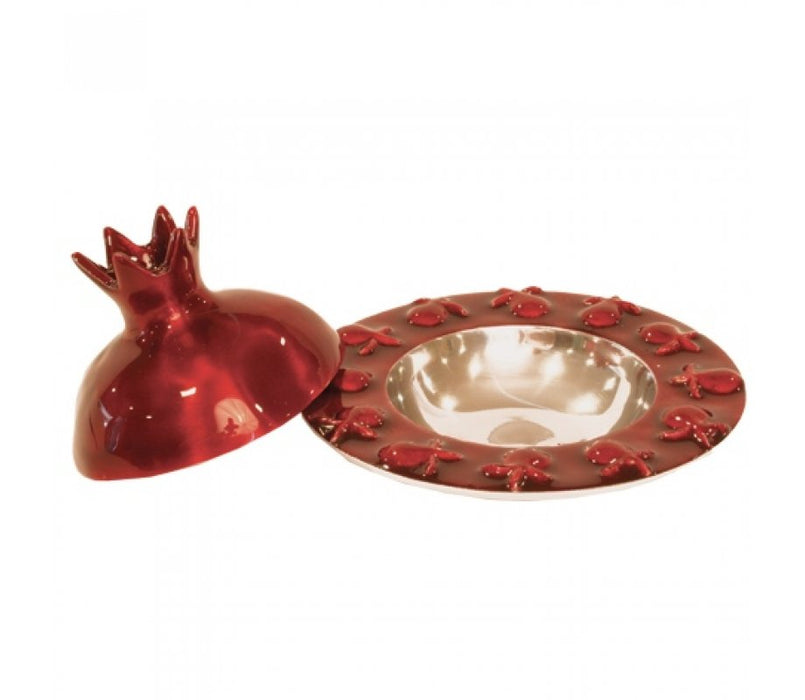 Yair Emanuel Anodized Aluminum Honey Dish with Pomegranate Cover - Ruby Red - Culture Kraze Marketplace.com