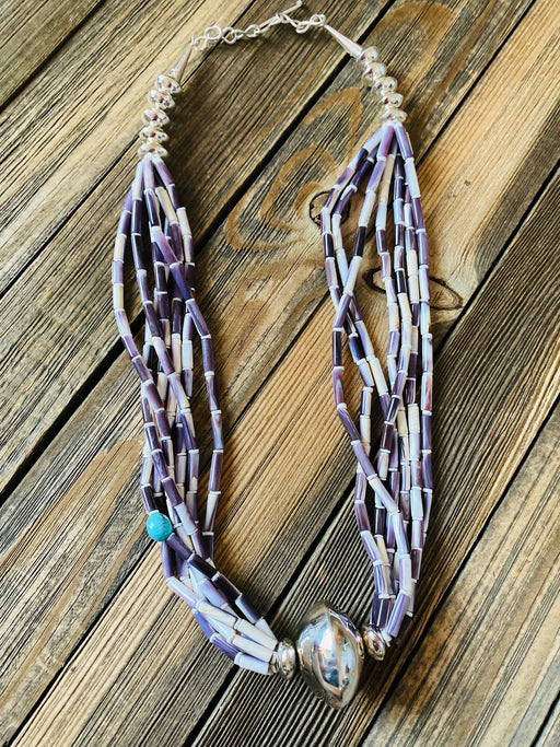 Navajo Sterling Silver, Purple Spiny & Turquoise Beaded Necklace - Culture Kraze Marketplace.com