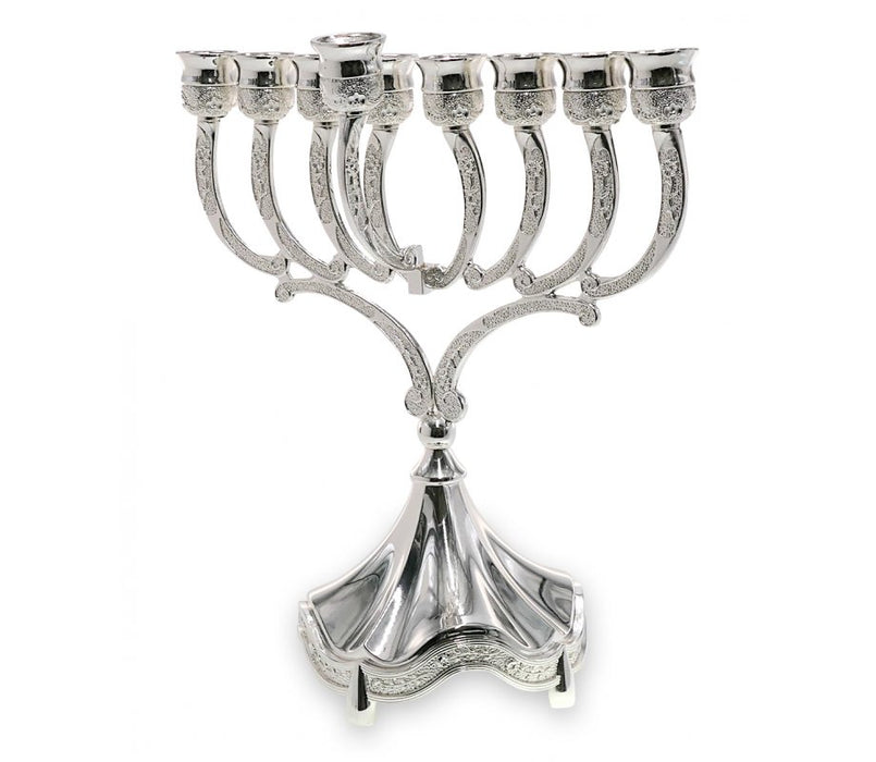 Nickel Plated Hanukkah Menorah, Decorative Base and Branches – 9 Inches Height - Culture Kraze Marketplace.com