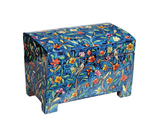 Yair Emanuel Hand Painted Wood Etrog Box, Blue - Forest Images - Culture Kraze Marketplace.com