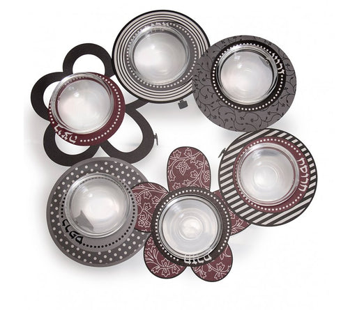 Dorit Judaica Laser Cut Seder Plate with Glass Bowls - Flower Design - Culture Kraze Marketplace.com
